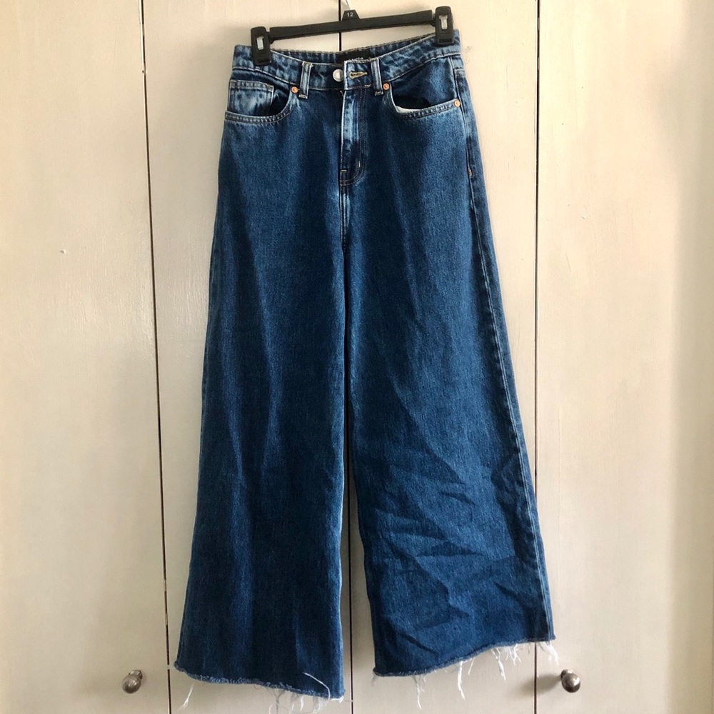 Frank and Oak Nina Frayed Cropped Wide Leg Denim